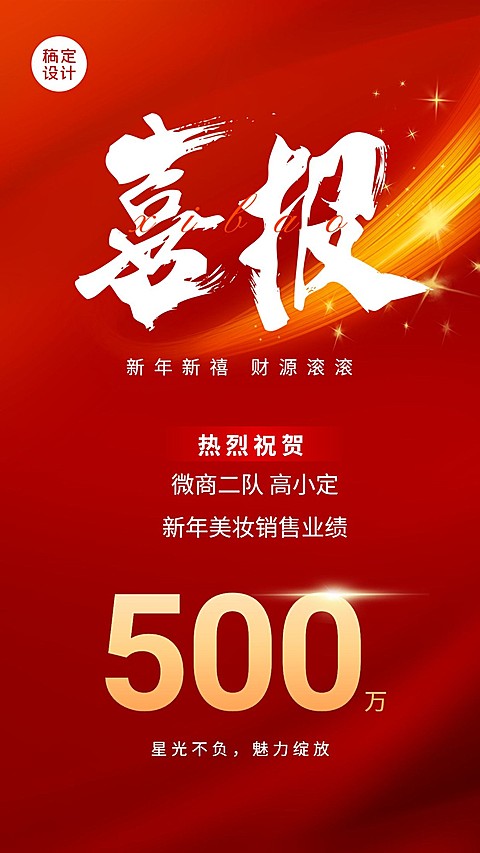 微商春节销售业绩表彰喜报贺报喜庆风手机海报