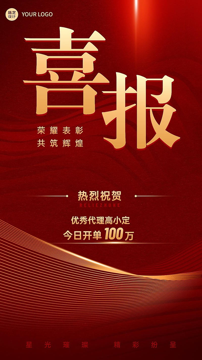 微商销售开单业绩表彰喜报喜庆手机海报