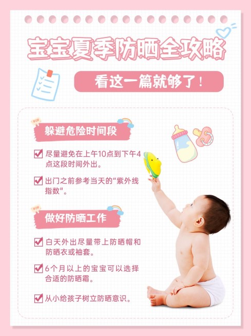 婴幼儿童夏季防晒科普攻略小红书封面套装预览效果