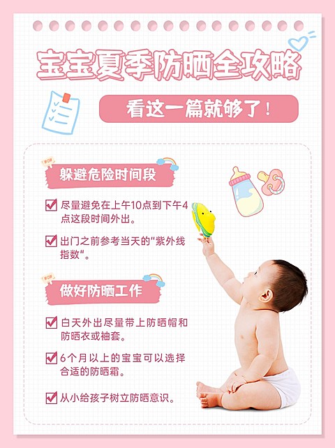婴幼儿童夏季防晒科普攻略小红书封面套装