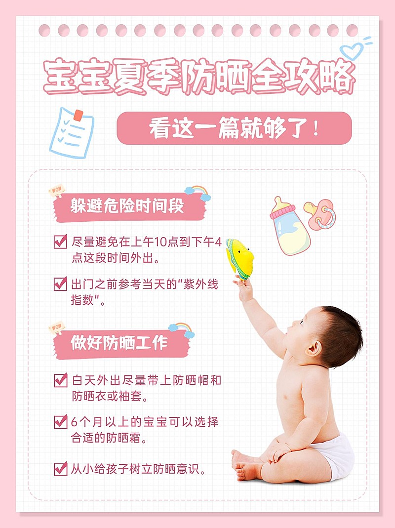 婴幼儿童夏季防晒科普攻略小红书封面套装