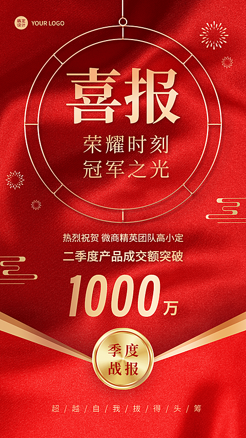 微商销售业绩表彰喜报贺报红金风手机海报