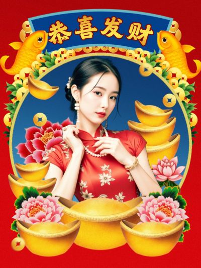 蛇年春节晒图晒照财运写真创意复古年画感小红书配图