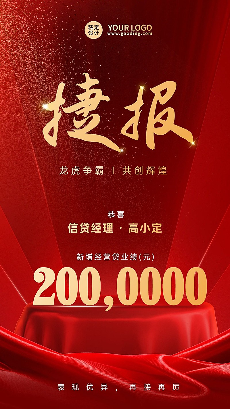 金融保险贷款销售业绩表彰喜报喜庆手机海报