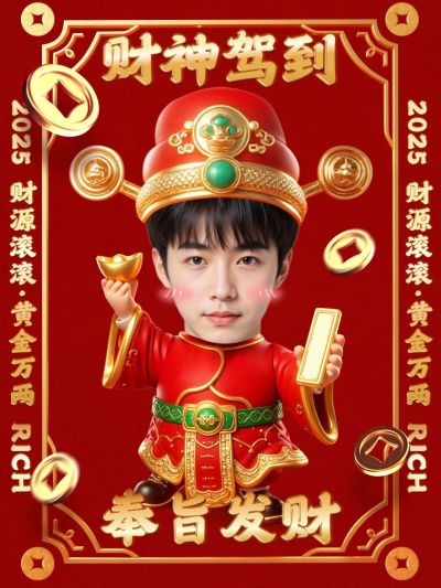 蛇年春节晒图晒照财运写真创意大头样式小红书配图