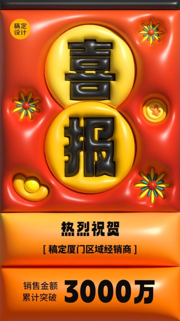 微商业绩表彰喜报创意AI膨胀3D效果手机海报预览效果