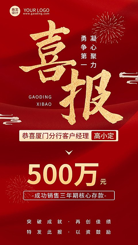 金融银行开门红业绩表彰战报喜报喜庆手机海报