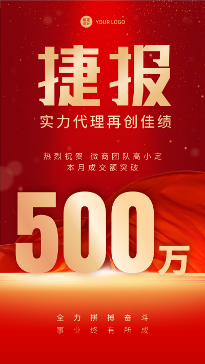 微商业绩表彰大字喜报贺报红金喜庆手机海报