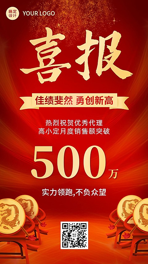 微商代理业绩表彰喜报喜庆手机海报