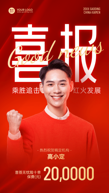 金融保险销售业绩表彰喜报贺报喜庆风人物海报预览效果