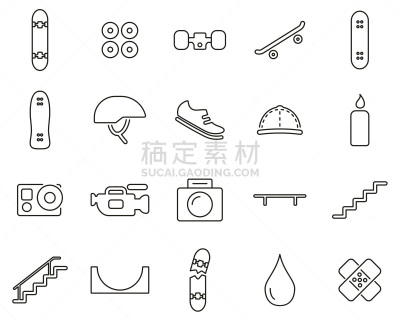极限运动,细的,滑板运动,设备用品,计算机图标,黑白图片,线条,巨大的,运动,背景分离