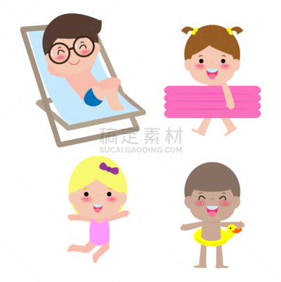 儿童,夏天,绘画插图,进行中,季节,游泳池,矢量,海滩,白色背景,游泳