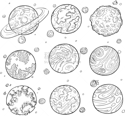 外星人,行星,漫画,太空,云,图像,海洋,小行星,画画,绘制