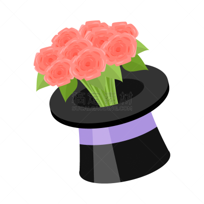 绘画插图,花束,矢量,黑色,巫婆帽,玫瑰,背景分离,错觉,魔术师,乐趣