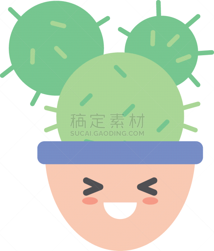 isolated kawaii cactus inside pot flat style icon