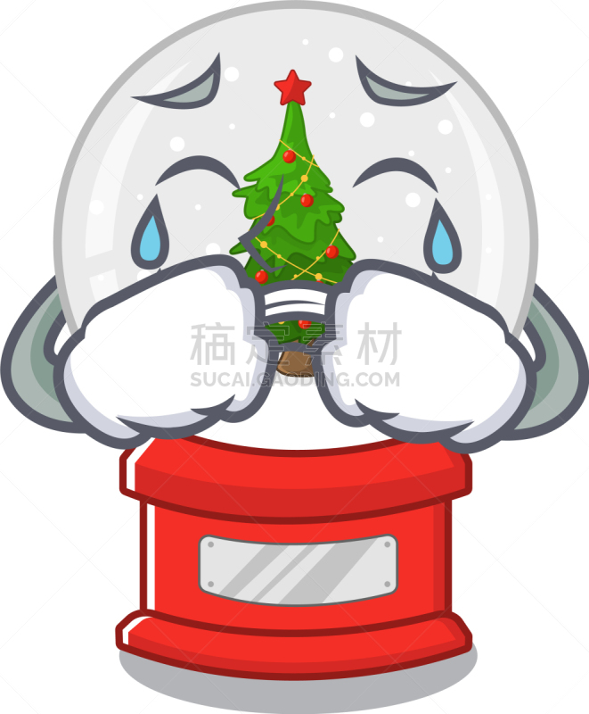 雪花球,分离着色,可爱的,球体,雪,雪球,面部表情,地球形,哭