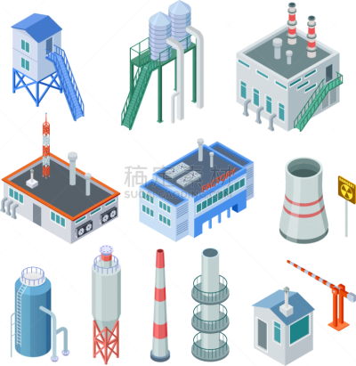 建筑业,工厂,工业建筑,三维图形,白色,化学制品,概念,工业,收集