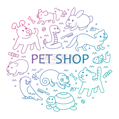 模板,宠物商店,圆形,华丽的,蛇,狗,鸟类,品牌名称,蜘蛛,兔子