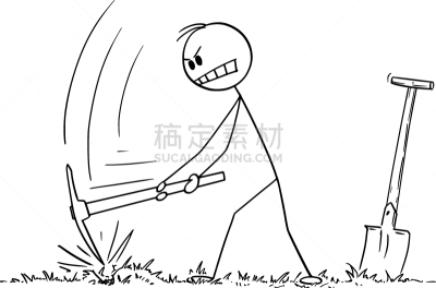 洞,男人,卡通,白色,白色背景,概念,艺术,棍,性格,百宝箱