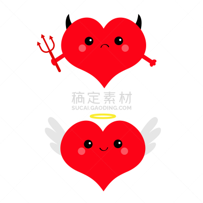 恶魔,红色,天使,图标集,动物头,心型,似人脸,可爱的,脸颊