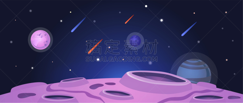 夜晚,紫色,平视角,陨石坑,太空,星系,行星,天空,卡通