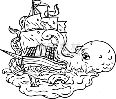 帆船,北海巨妖,乱画,触须,双桅帆船,图像,损坏的,进攻,航海,节能