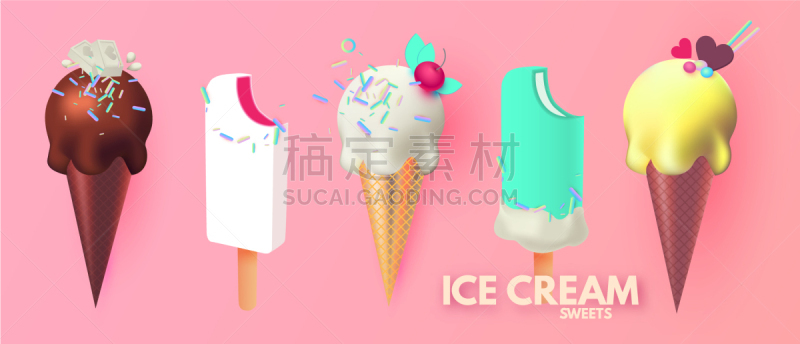三维图形,冰淇淋,水果,奶油,食品,果汁冰糕,意大利冰淇淋,樱桃,写实,布置