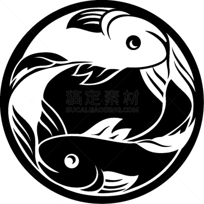 鱼类,双鱼座,标志,阴阳符,背景分离,数字12,概念象征,动物,鲤鱼,锦鲤
