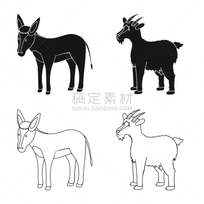 厨房,图标,可爱的,农业,食品,骡子,山羊,动物,自制的