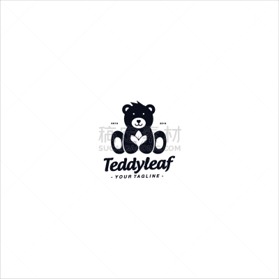teddy bear with leaf logo design template