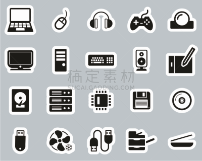 标签,计算机,计算机图标,计算机部件,黑白图片,巨大的,软盘,光盘,专业人员,背景分离
