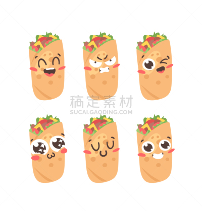 快餐,网络表情,动物手,绘画插图,卡通,可爱的,传统,菜单,绘制,布置