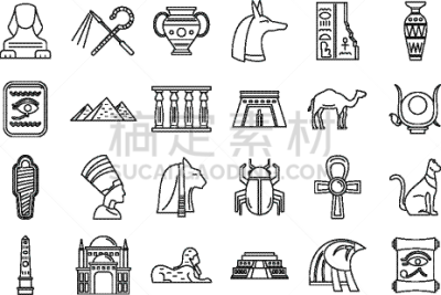 egypt travel icons set outline style
