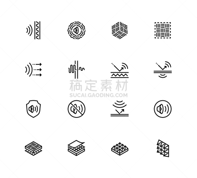 轮廓,房地产,图标集,矢量,材料,噪声,遮护的手势,隔音的,频率