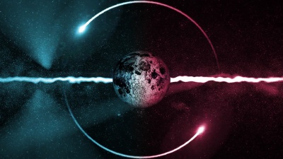 行星围绕着五颜六色的戒指旋转