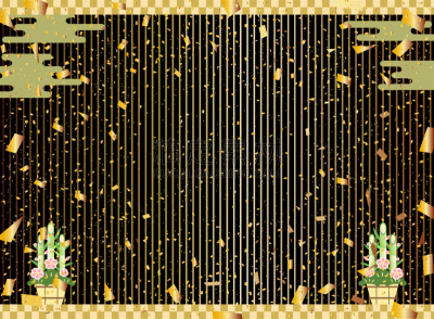 新年前夕,绘画插图,运动茄克,新年,门松,五彩纸屑,金叶,图像,传统节日,无人