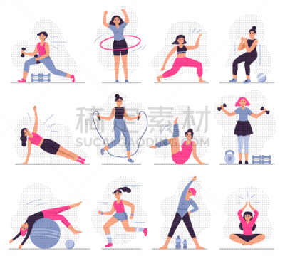 运动,女人,青年女人,绘画插图,瑜伽,矢量,自然美,女性,锻炼,布置