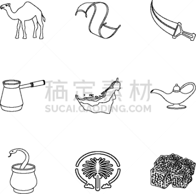 阿拉伯联合酋长国,轮廓,巨大的,计算机图标,分离着色,篮子,地毯,图像,蛇,收集