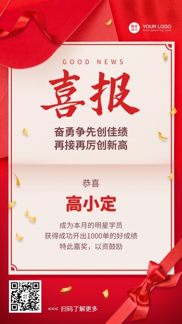 喜报战报贺报业绩汇报卡片手机海报预览效果