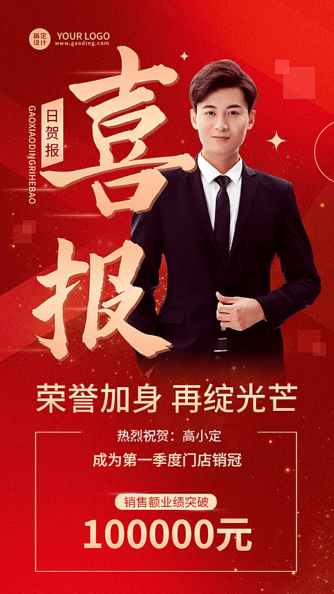 微商门店销售业绩表彰喜报人物手机海报
