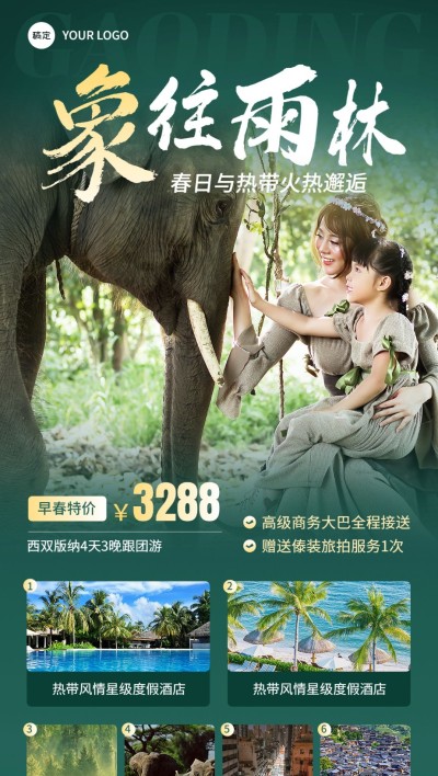 西双版纳旅游出行线路营销全屏竖版海报