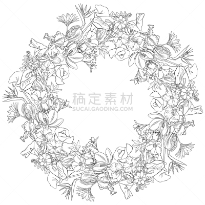 季节,夏天,春天,圆形,轮廓,白色,黑色,式样,绘制,花