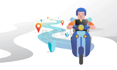 摩托车,绘画插图,递送人员,商务,有序,安全帽,食品,迅速,自行车,骑车