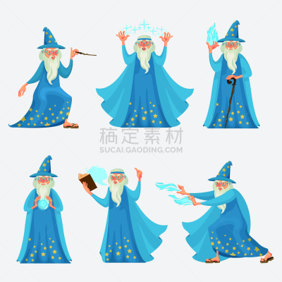 男巫,图标集,矢量,卡通,人,老年男人,秘密,童话故事,魔术,幸福