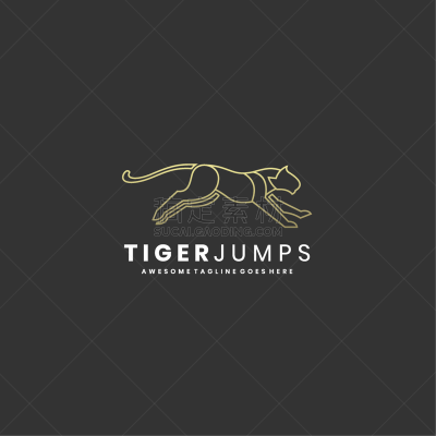 logo tiger jumps line art
