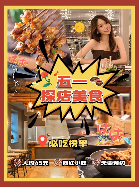 五一劳动节美食探店攻略小红书配图预览效果
