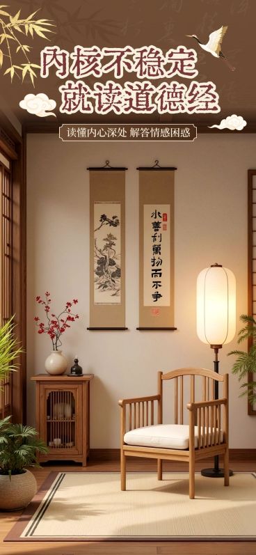中式国风教育课程室内书房直播间背景AIGC预览效果
