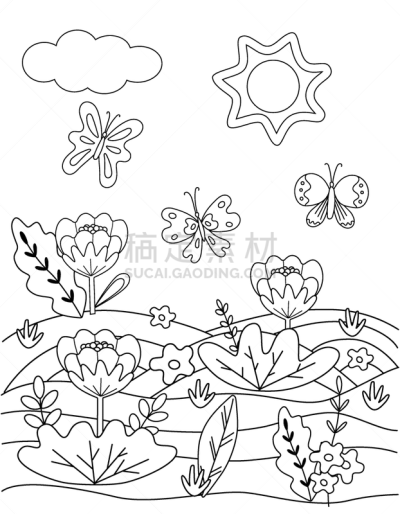 绘画插图,书页,蝴蝶,矢量,垂直画幅,童年,彩色书,简单,形状,花
