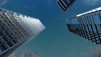 建筑技术，建筑城市的天际线在数字显示。