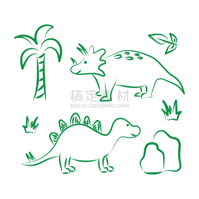 恐龙,分离着色,可爱的,漫画书,野生动物,已灭绝生物,侏罗纪,仙人掌,山羊,动物